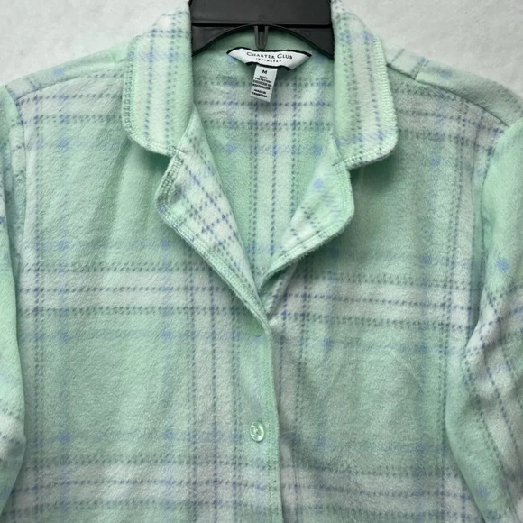 Charter Club Top Pajama Women's Sz M Green Plaid Flannel Button Up Long Sleeves - Picture 7 of 11